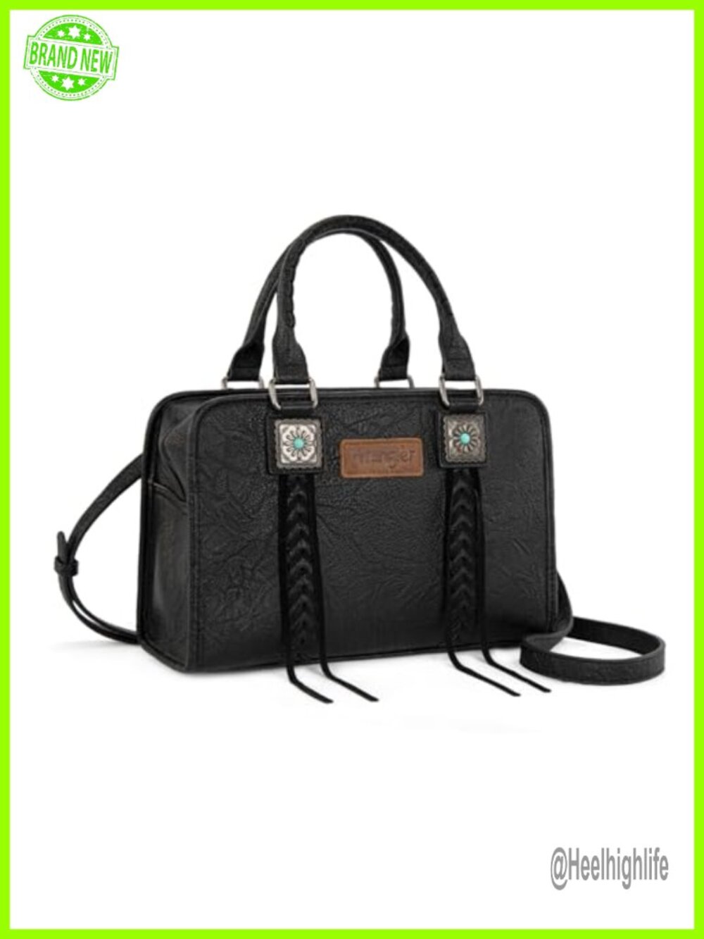 Western Fringe Tote Bag Satchel Whipstitch Turquoise Concho Adjustable Crossbody